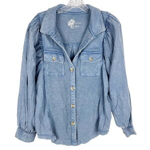 Pilcro women’s puff sleeve button up sweatshirt size XS blue